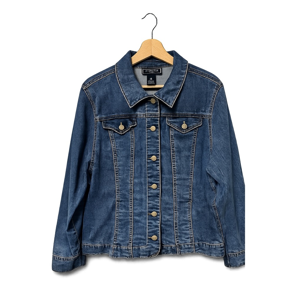 Charter Club Denim Jacket Womens XL Blue Pre-owned Stretch Medium Wash Trucker